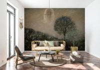 A calming serene forest wallpaper mural that defines a space.