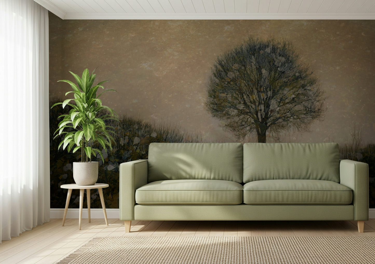 A beautiful wide-angle wall mural of an autumn forest.