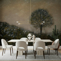 A graceful subtle leaf wall mural in warm, natural tones.
