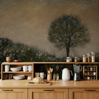 A serene fall forest wall mural for cozy decor.