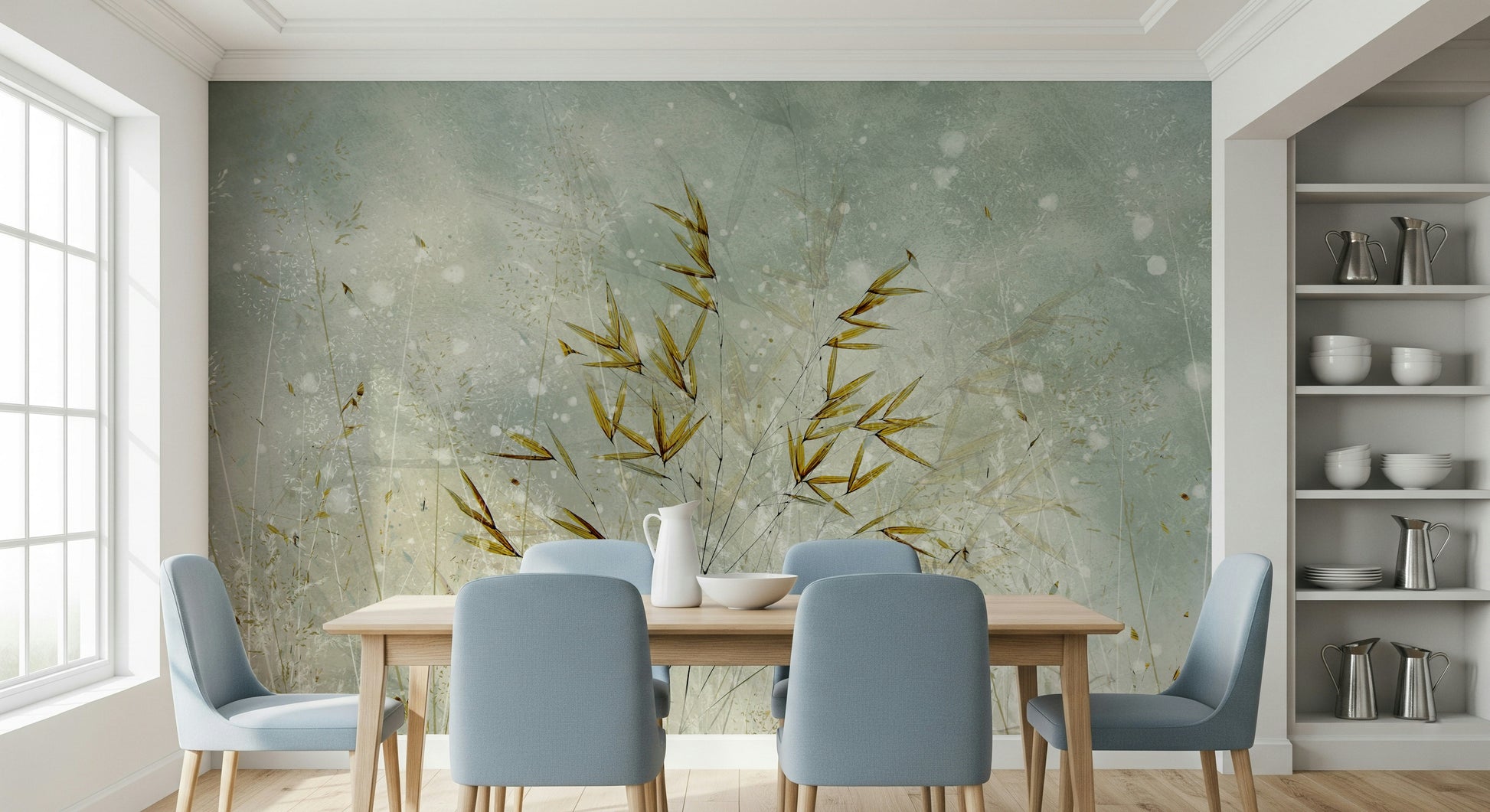 A contemplative gentle grass wallpaper mural for a feature wall.