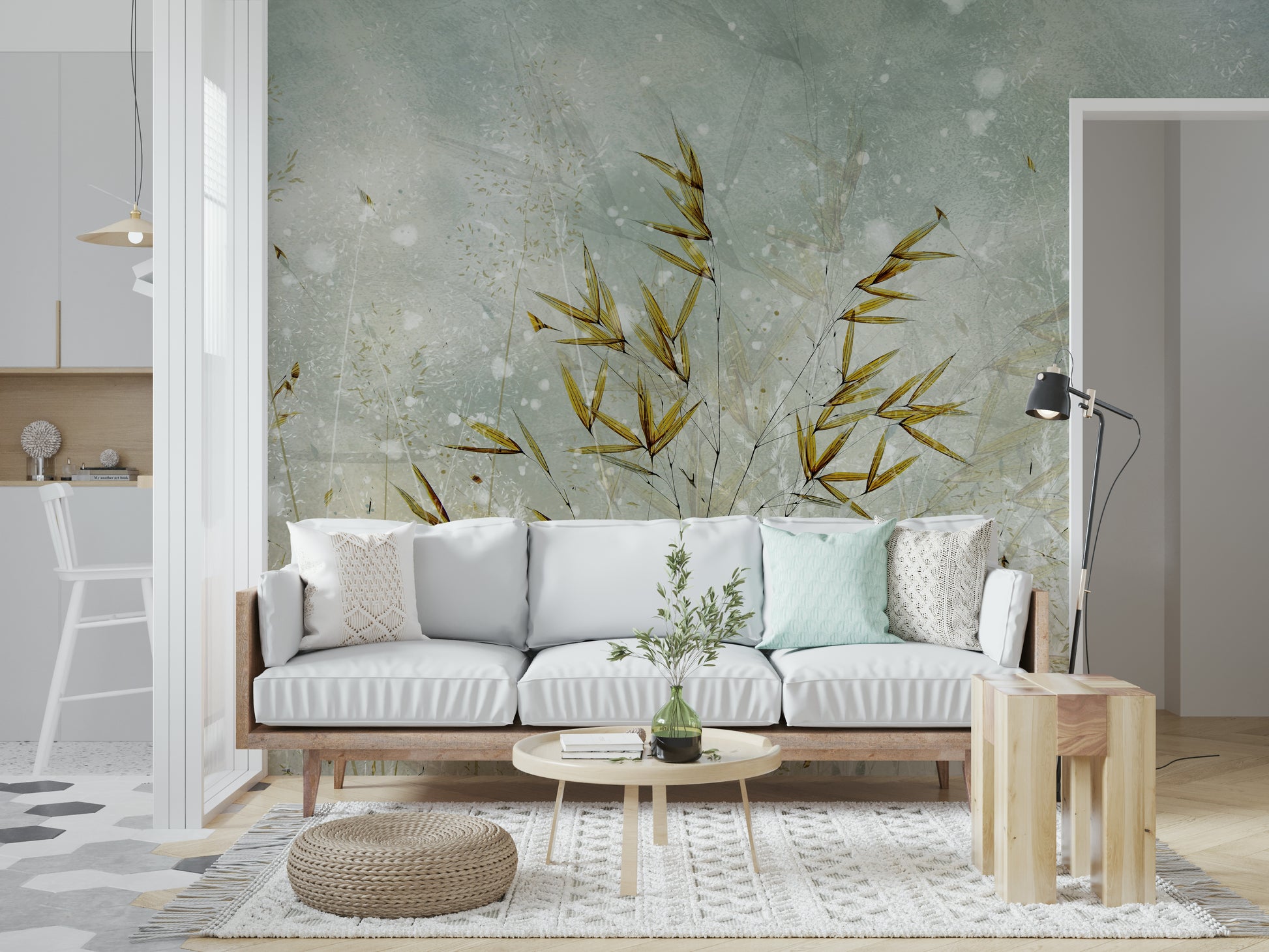 A serene botanical pattern wall mural for your decor.