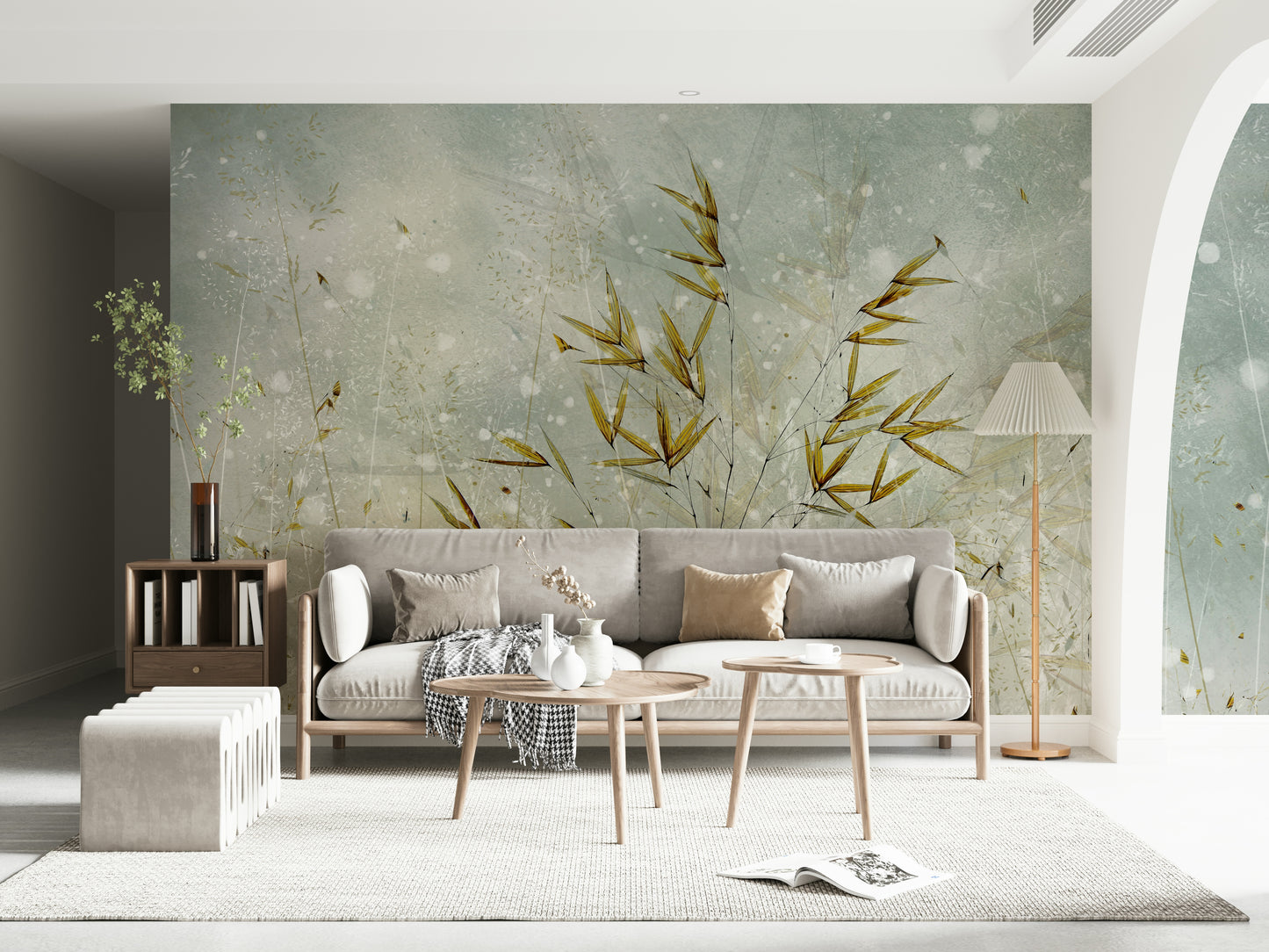 An artistic soft focus mural on minimalist wallpaper.