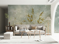 An artistic soft focus mural on minimalist wallpaper.