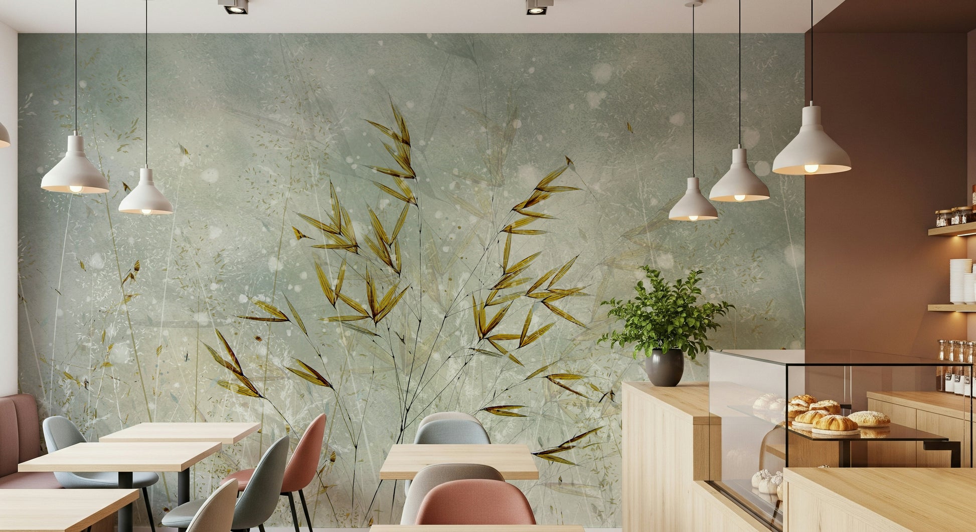 A beautiful modern art wall mural of delicate grass blades.