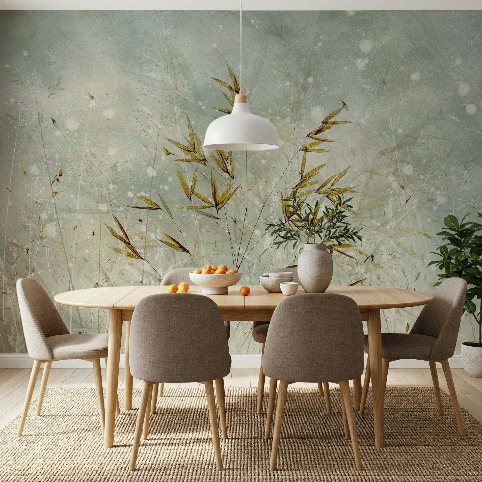 A graceful subtle pattern wall mural in cool, natural tones.