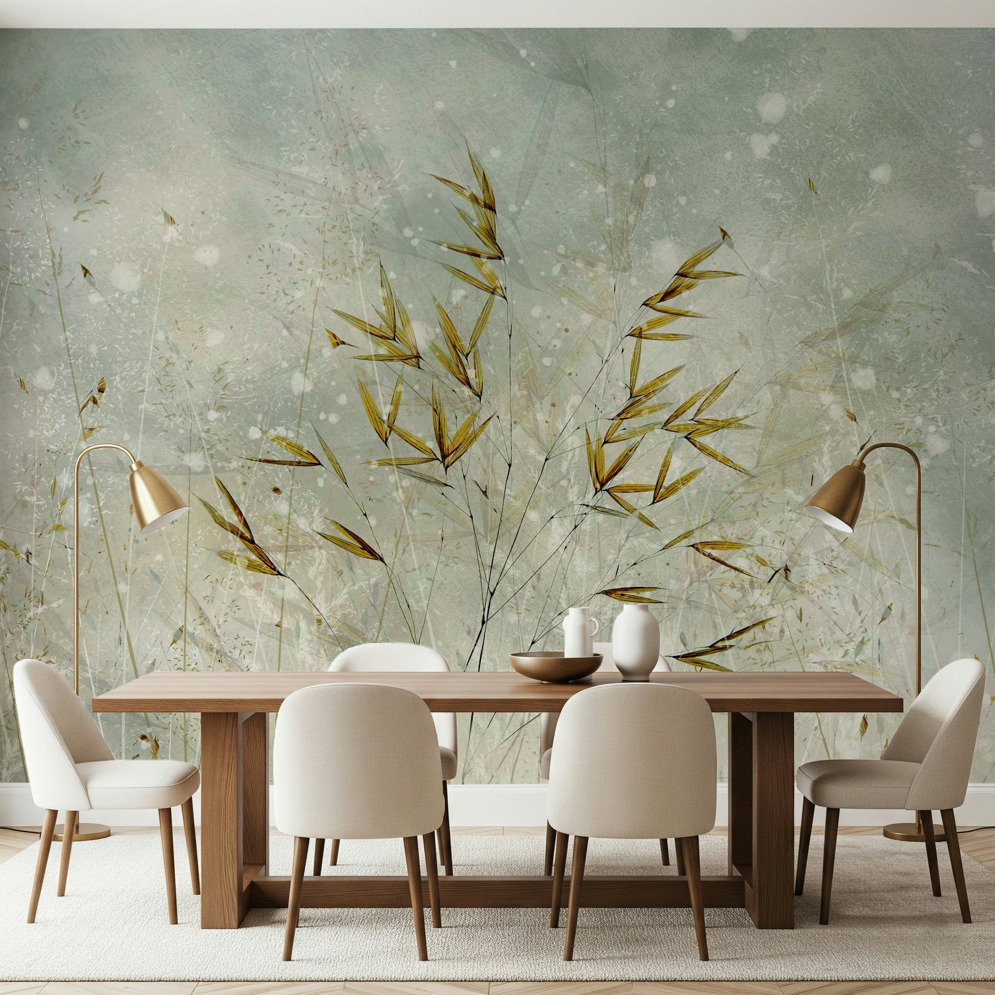 A calming abstract design wallpaper mural that defines a space.