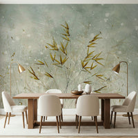 A calming abstract design wallpaper mural that defines a space.