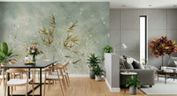 A peaceful modern abstract mural on decorative wallpaper.