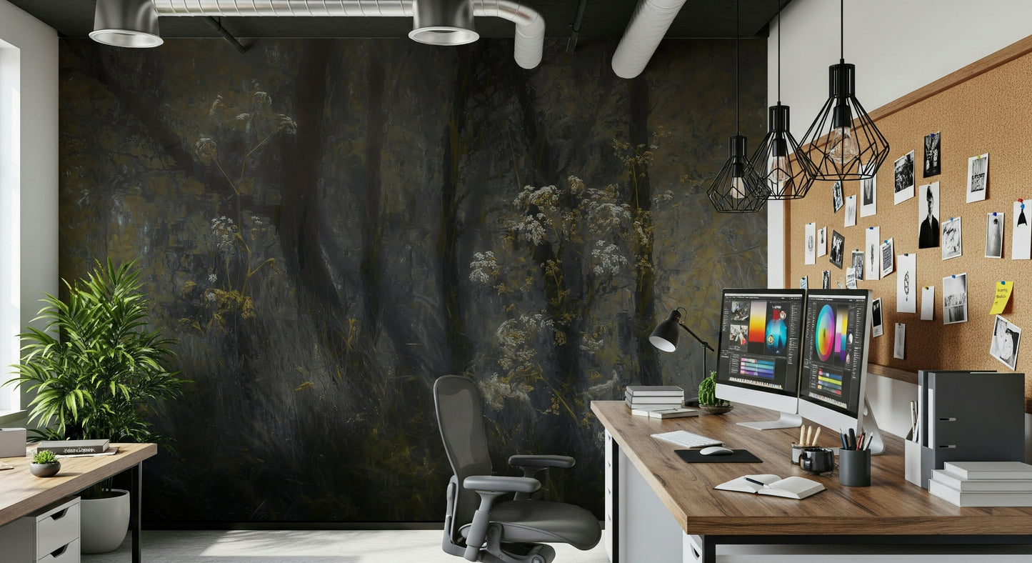 A beautiful wide-angle wall mural of a dreamy wood.