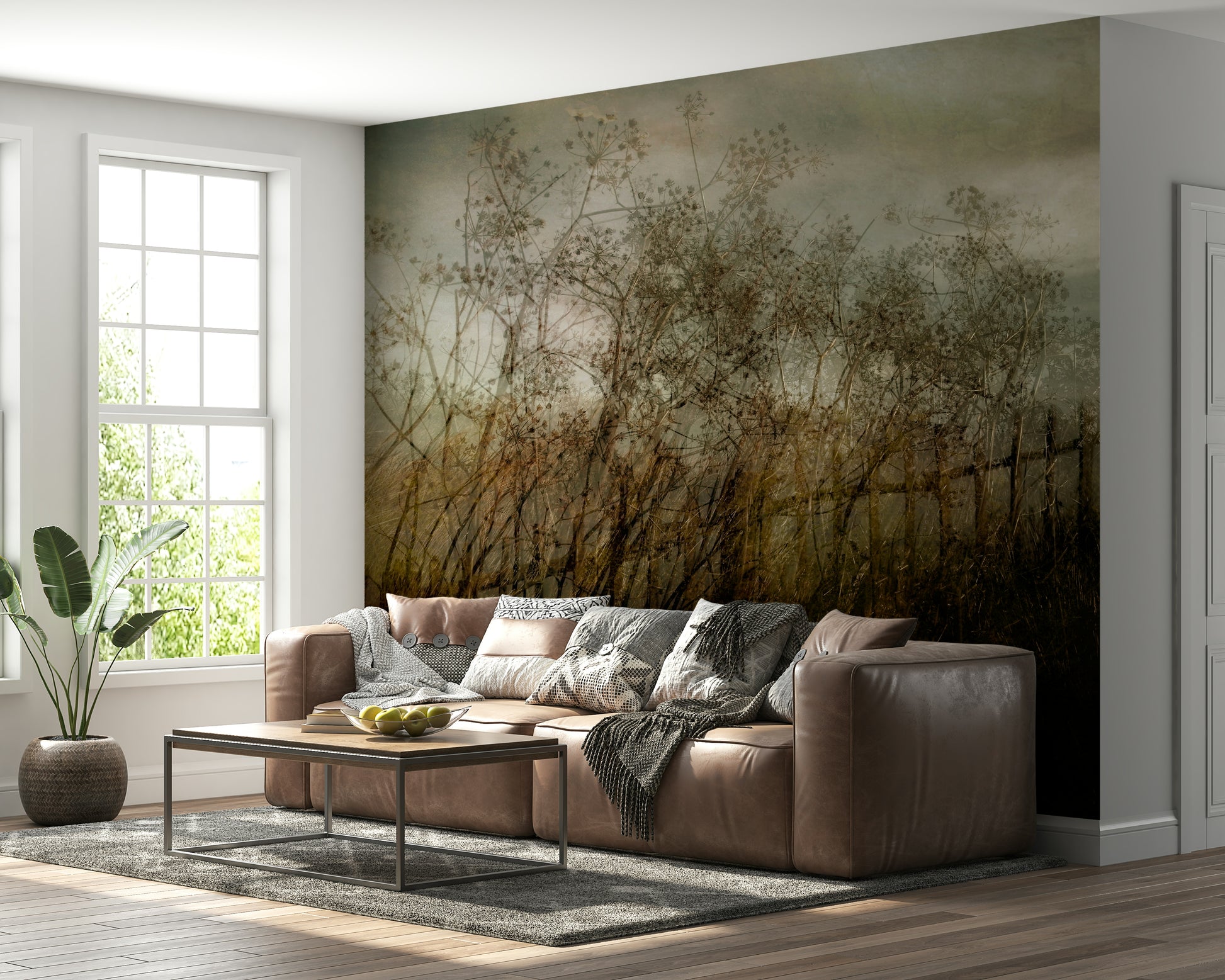 An artistic minimalist form mural for home decor.