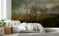 A calming abstract design wallpaper mural that defines a space.