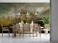 A graceful subtle pattern wall mural in cool, neutral tones.