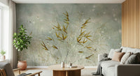 A peaceful modern abstract mural on decorative wallpaper.