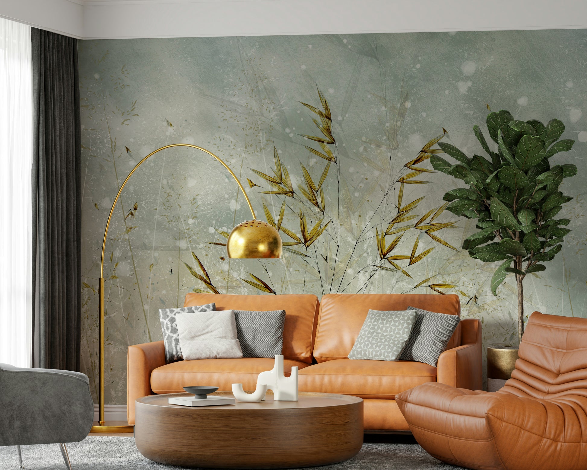 An artistic minimalist form mural for home decor.