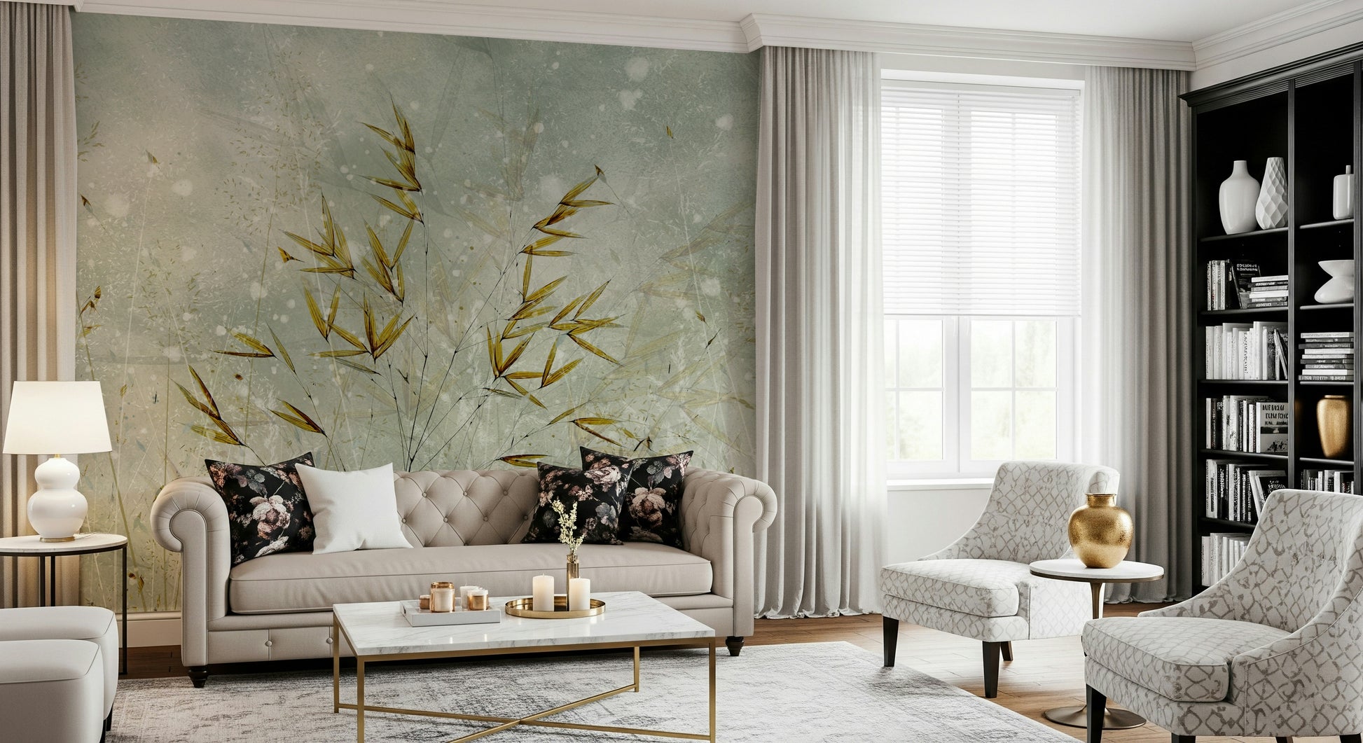A serene flowing design wall mural for tranquil decor.