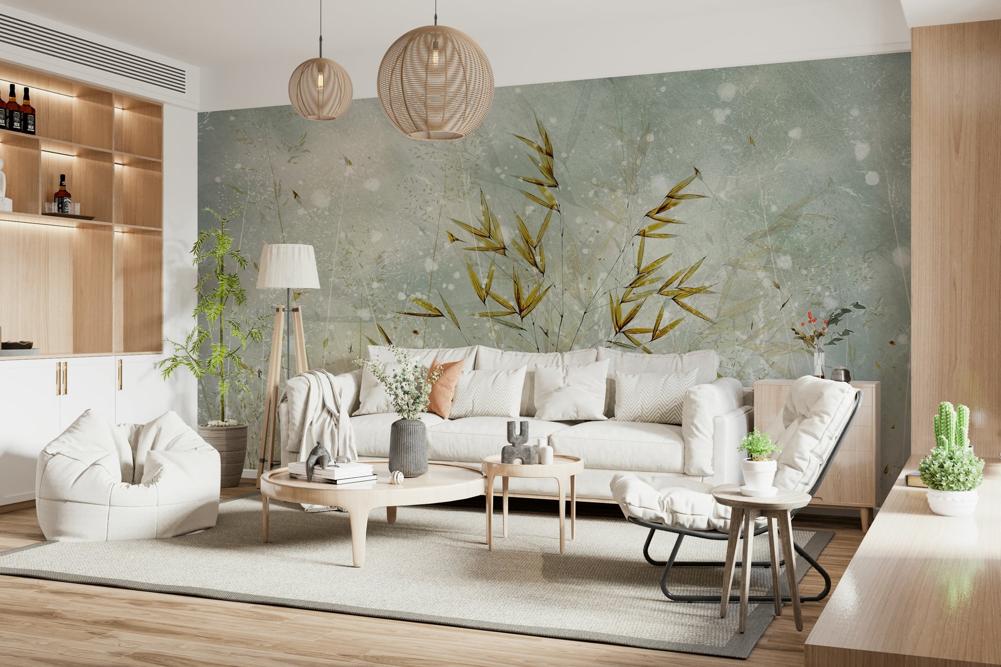 A beautiful subtle abstract wallpaper mural with a wisp or smoke-like texture.