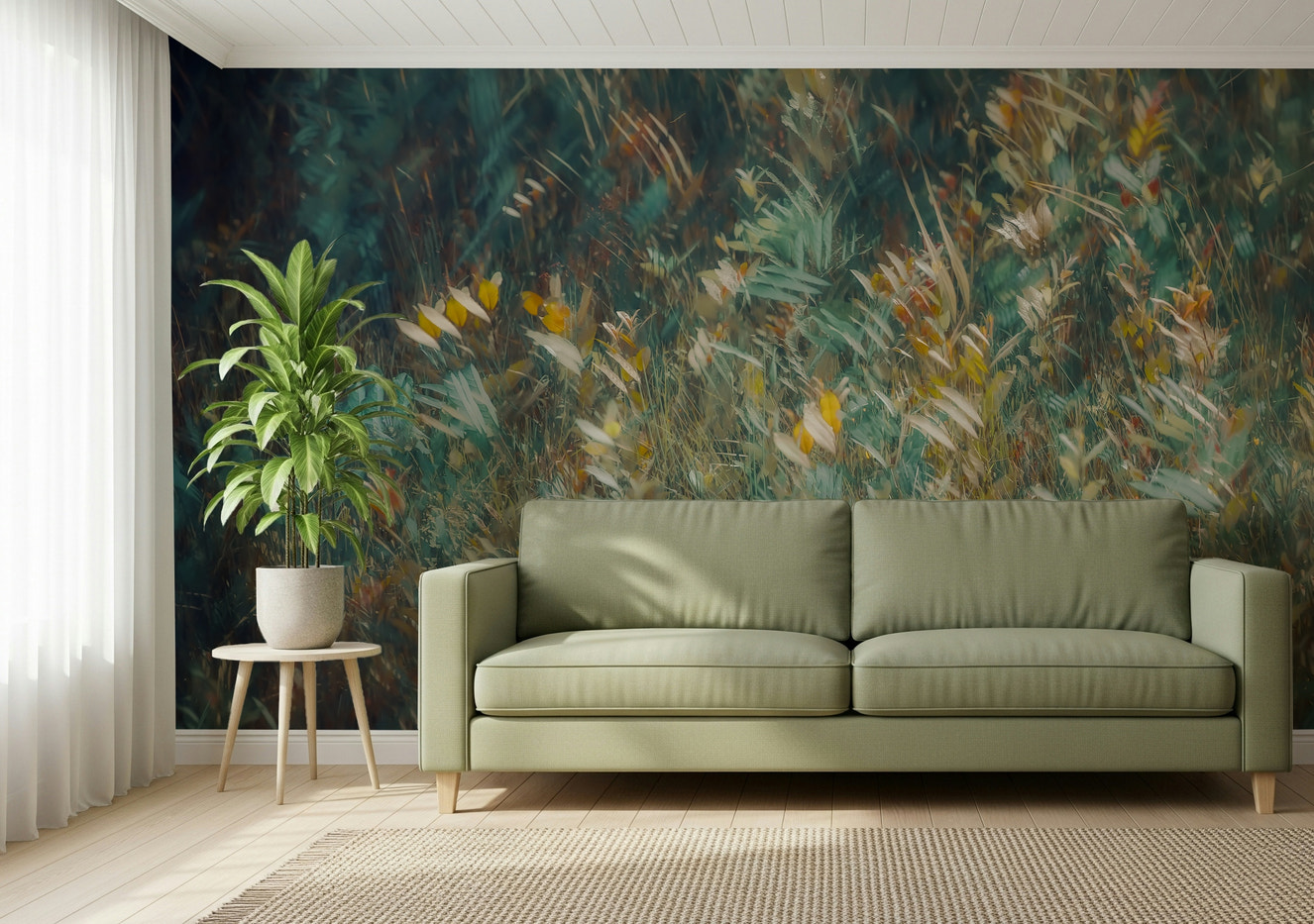 A beautiful subtle autumnal wallpaper mural with warm, faded colors.