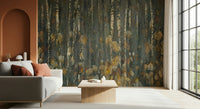A serene forest landscape wall mural for rustic decor.