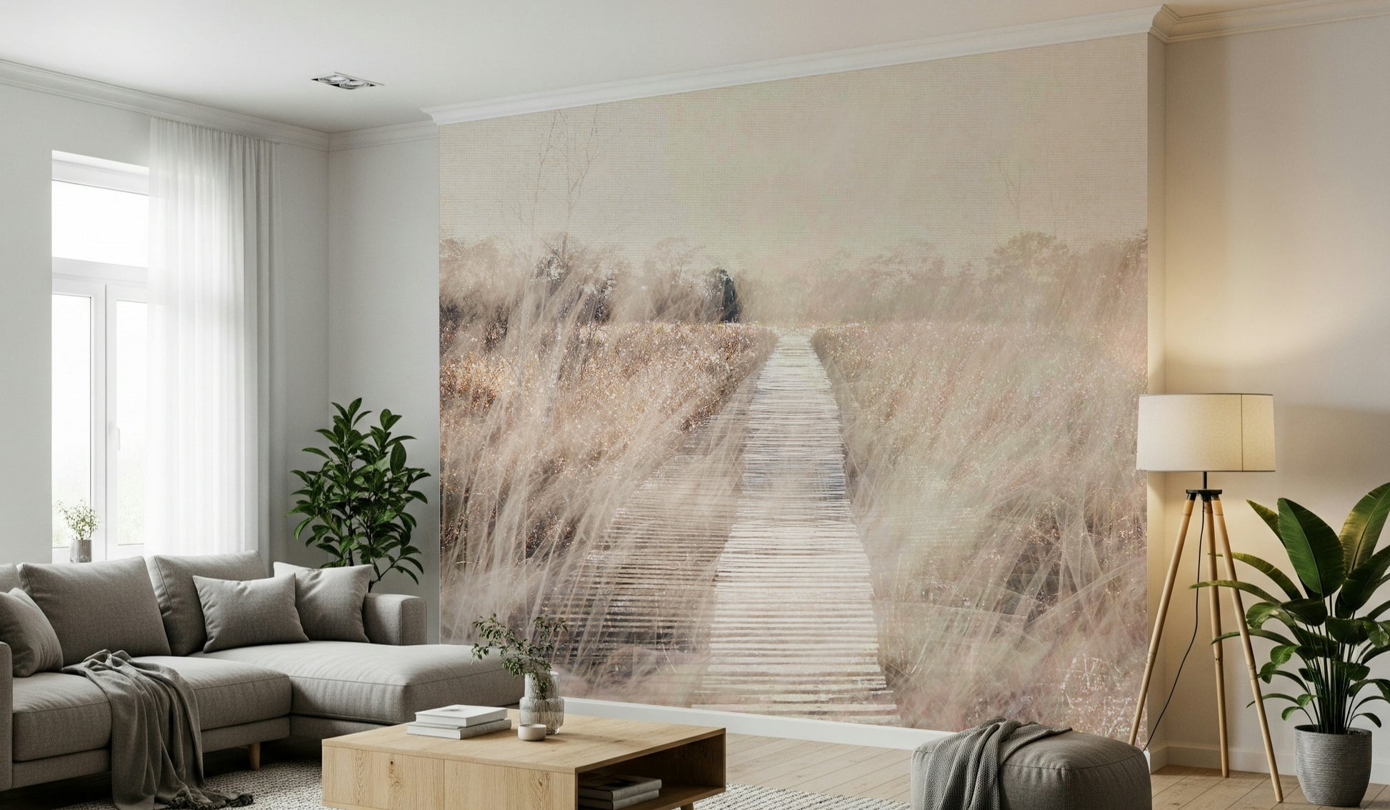 A tranquil subtle wetland wall mural for your decor.