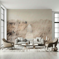A graceful subtle pattern wall mural in cool, natural tones.