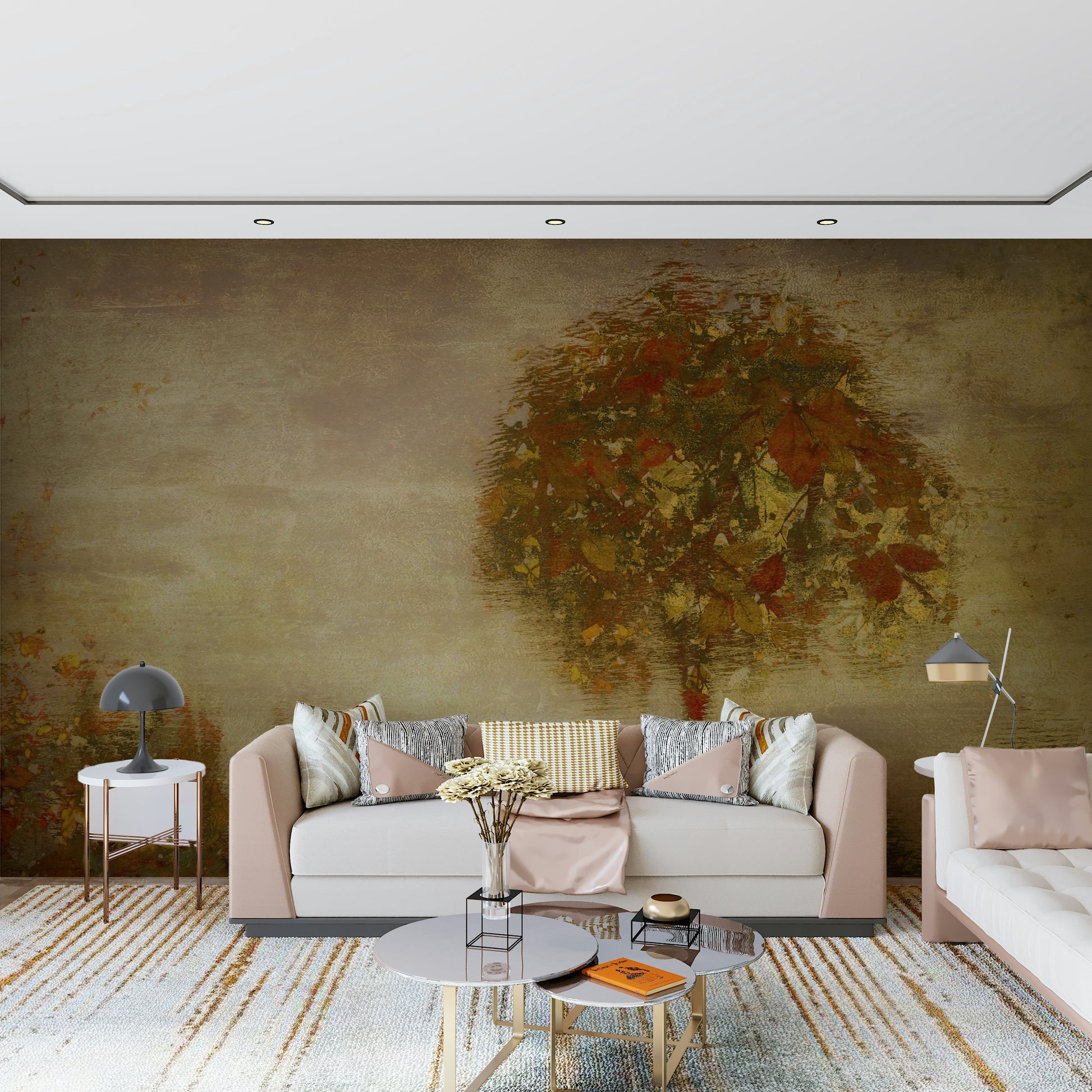 A graceful subtle pattern wall mural in rich, golden and rust tones.