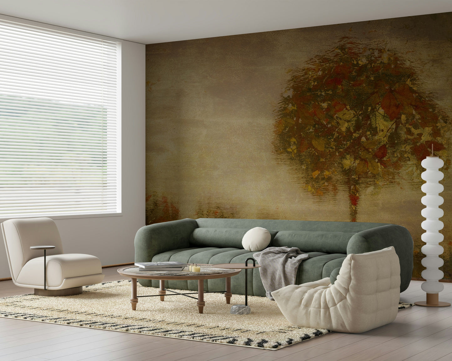 A contemplative gentle design wallpaper mural for a feature wall.