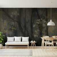 A calming serene forest wallpaper mural that defines a space.