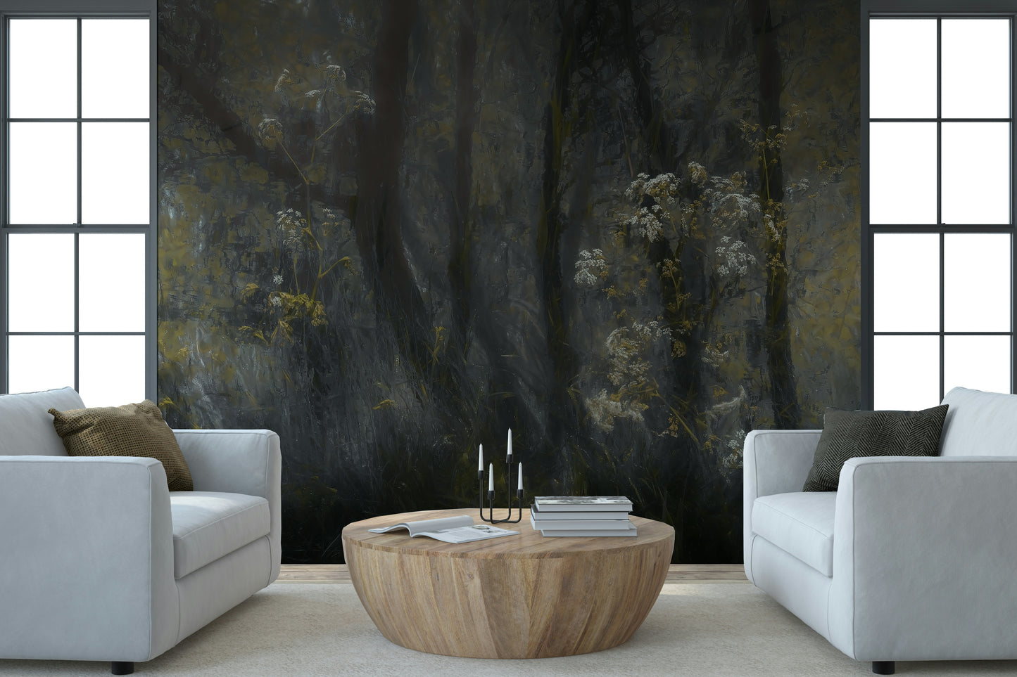 A serene moody woodland wall mural for your decor.