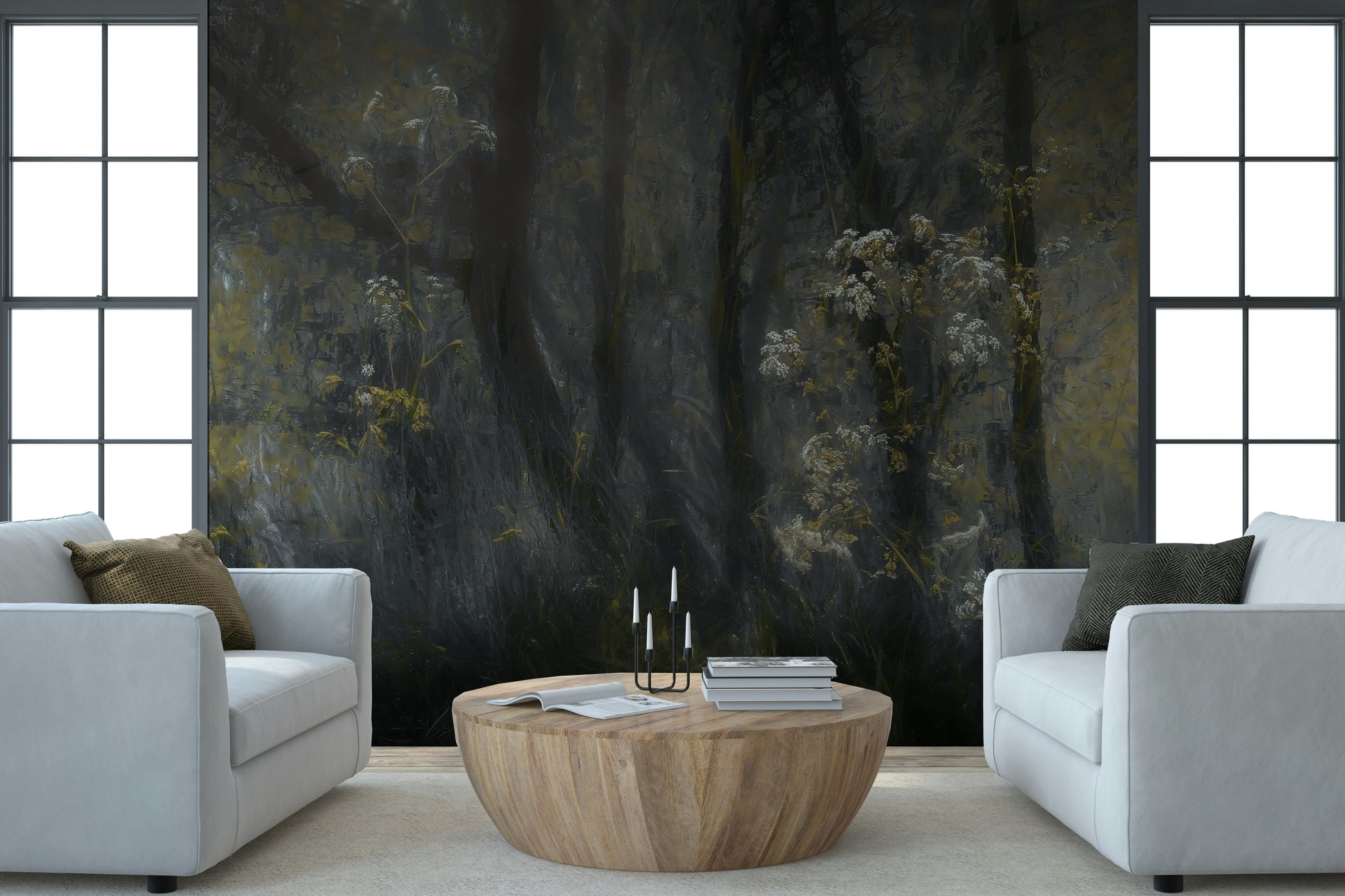 A serene moody woodland wall mural for your decor.