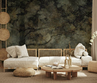 A peaceful woodland vista mural on decorative wallpaper.