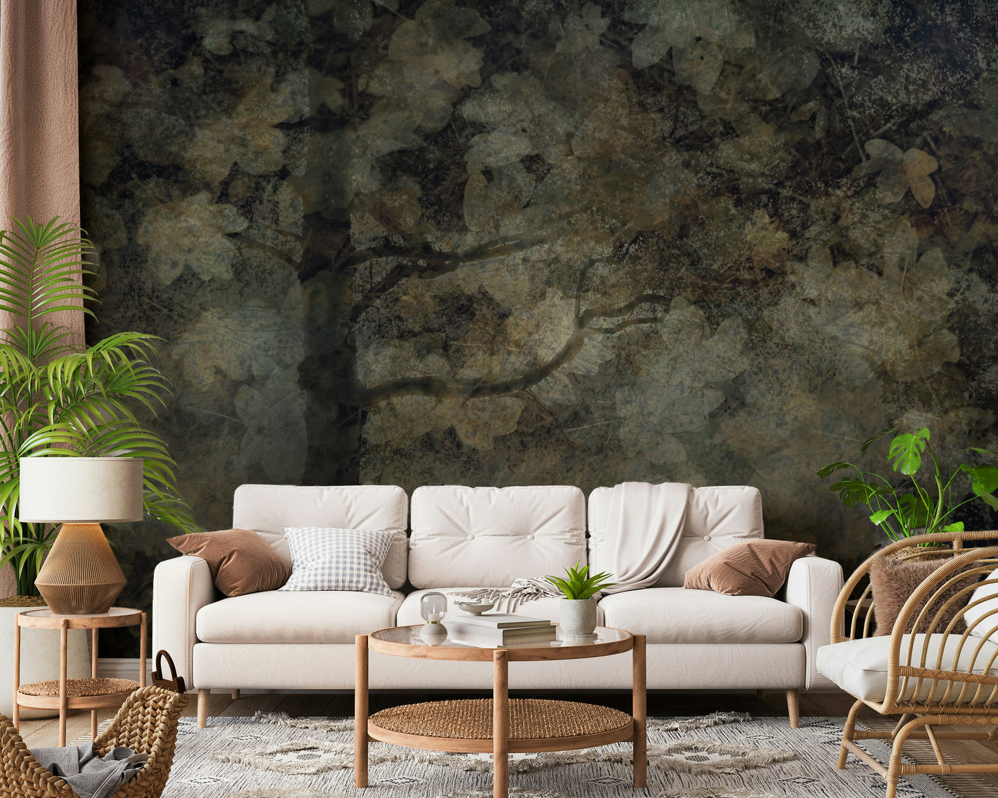 A calming serene forest wallpaper mural that defines a space.