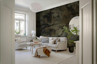 A beautiful serene forest wallpaper mural with subtle, ethereal light.