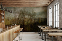 A calming foliage design wallpaper mural that defines a space.