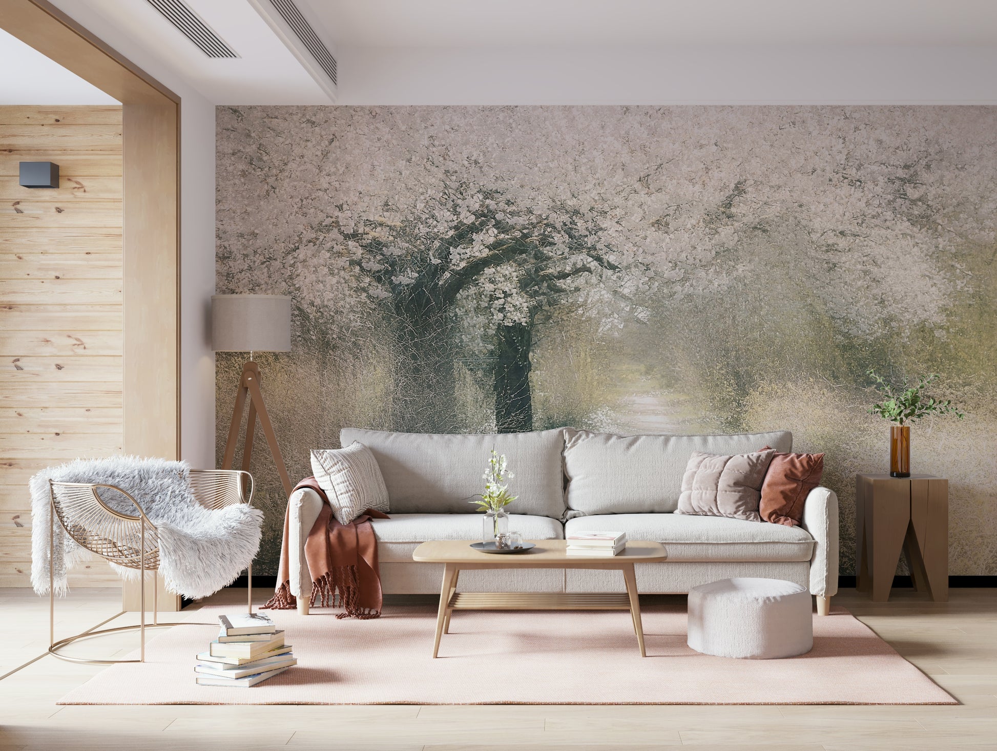 A classic soft floral wallpaper for walls.