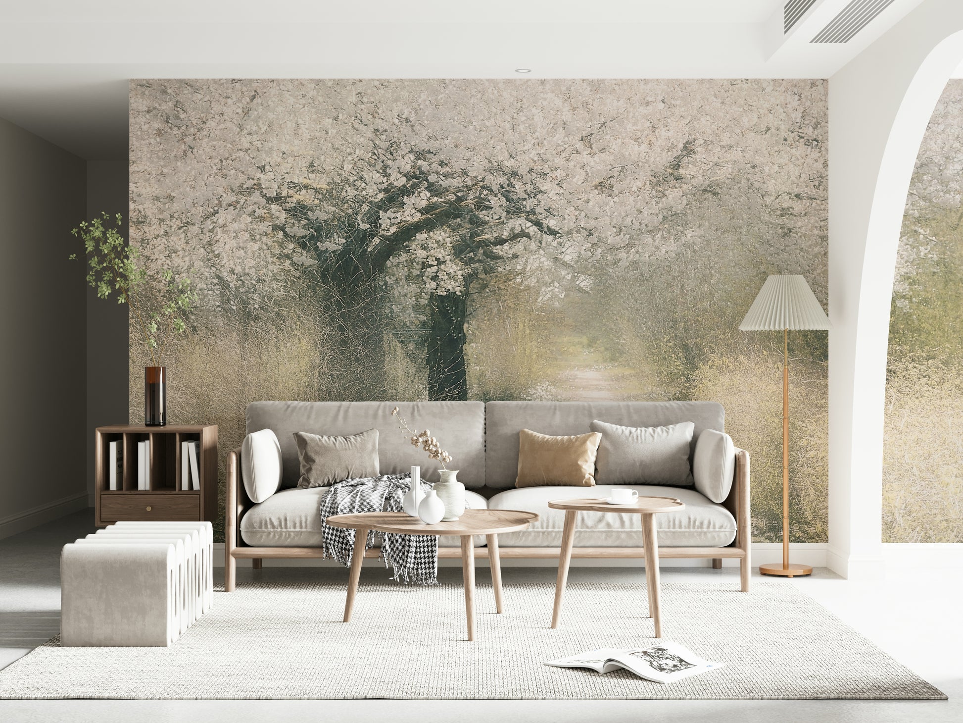 A beautiful modern art wall mural of delicate flowers.
