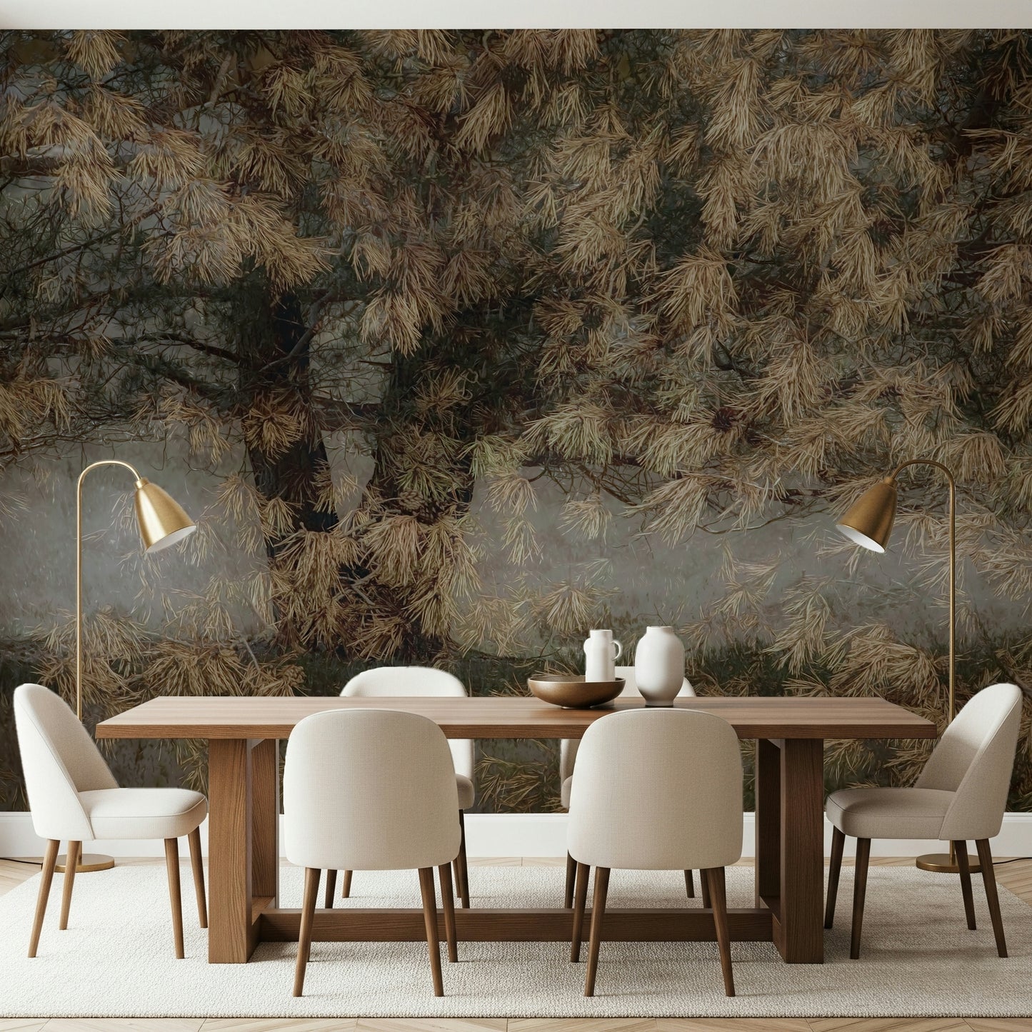 A contemplative gentle mist wallpaper mural for a feature wall.