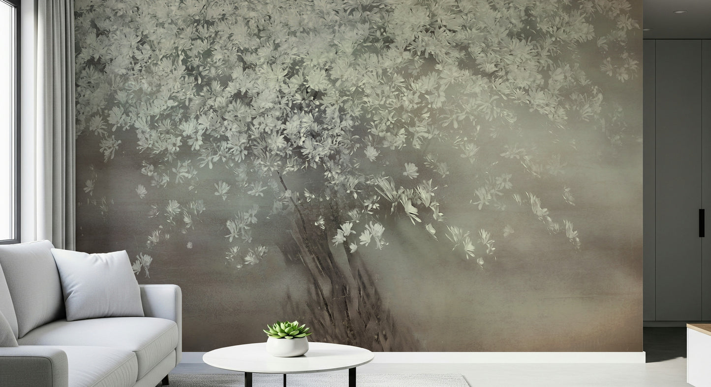 A beautiful modern art wall mural of delicate flowers.