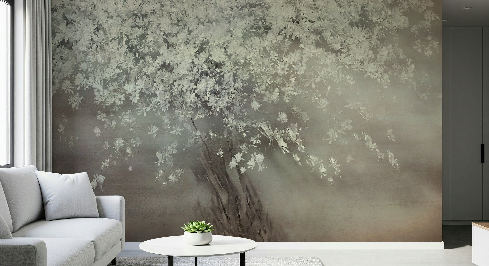 A beautiful modern art wall mural of delicate flowers.