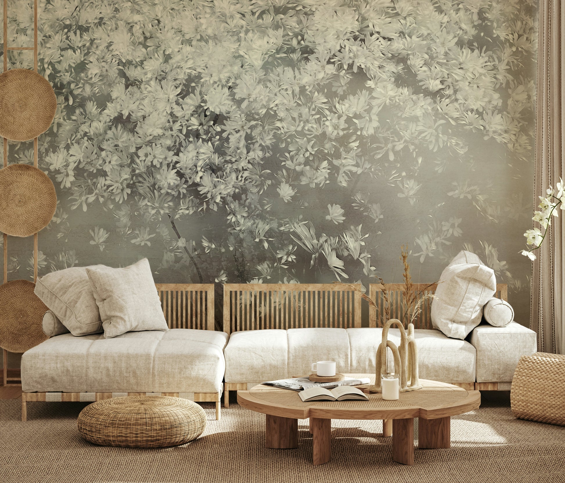 A classic soft floral wallpaper for walls.
