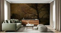 A graceful subtle light wall mural in warm, golden tones.