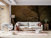 A beautiful wide-angle wall mural of a dreamy wood.