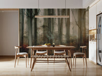 A calming serene forest wallpaper mural that defines a space.