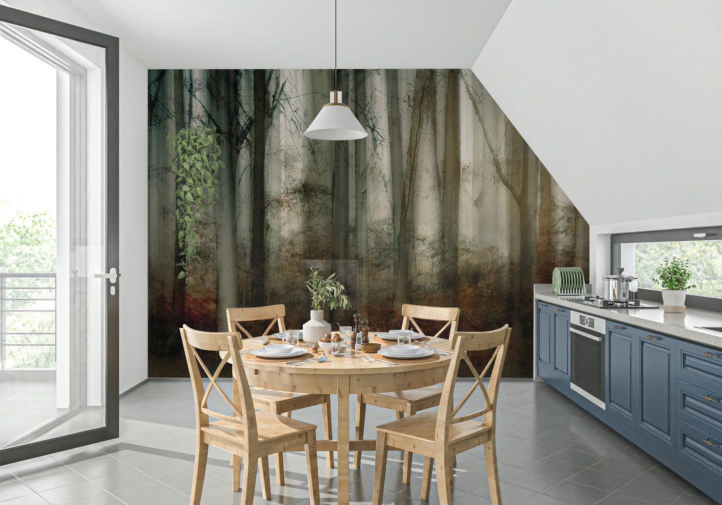 An artistic soft focus landscape mural on scenic wallpaper.