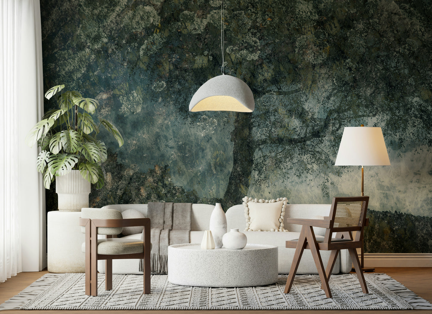 An artistic minimalist form mural for home decor.