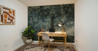 A peaceful modern abstract mural on decorative wallpaper.
