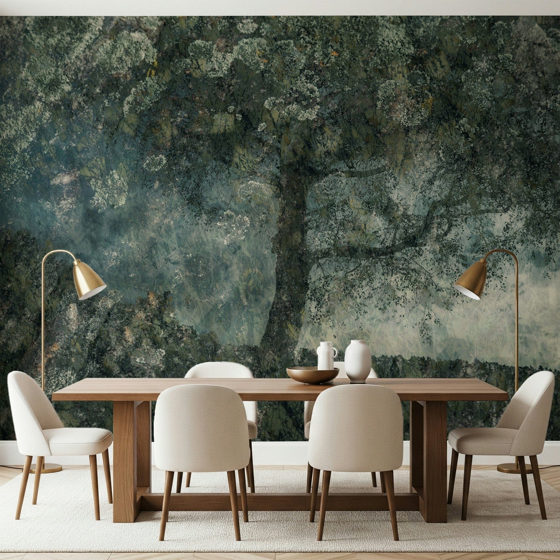 A contemplative gentle woods wallpaper mural for a feature wall.