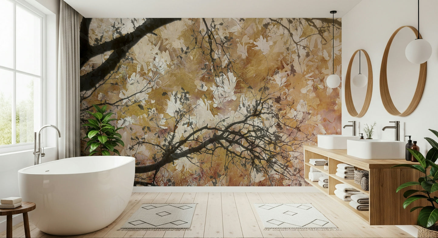 A beautiful wide-angle wall mural of a dreamy wood.