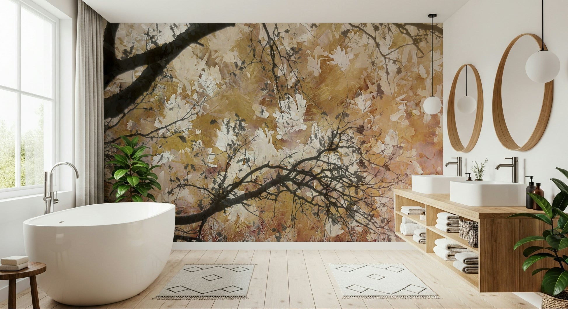 A beautiful wide-angle wall mural of a dreamy wood.