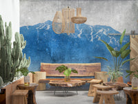A calming serene mountain wallpaper mural that defines a space.